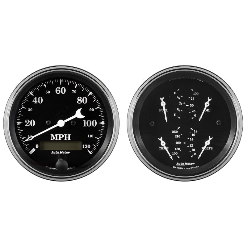 AutoMeter, Auto Meter 2 pc. Gauge Kit Quad & Speedometer 3 3/8in Old Tyme Black Universal | 1700