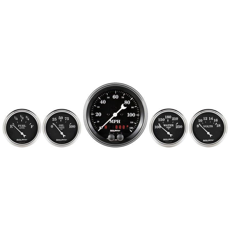 AutoMeter, Auto Meter 5 pc. Gauge Kit 3 3/8in & 2 1/16in GPS Speedometer Old Tyme Black Universal | 1750